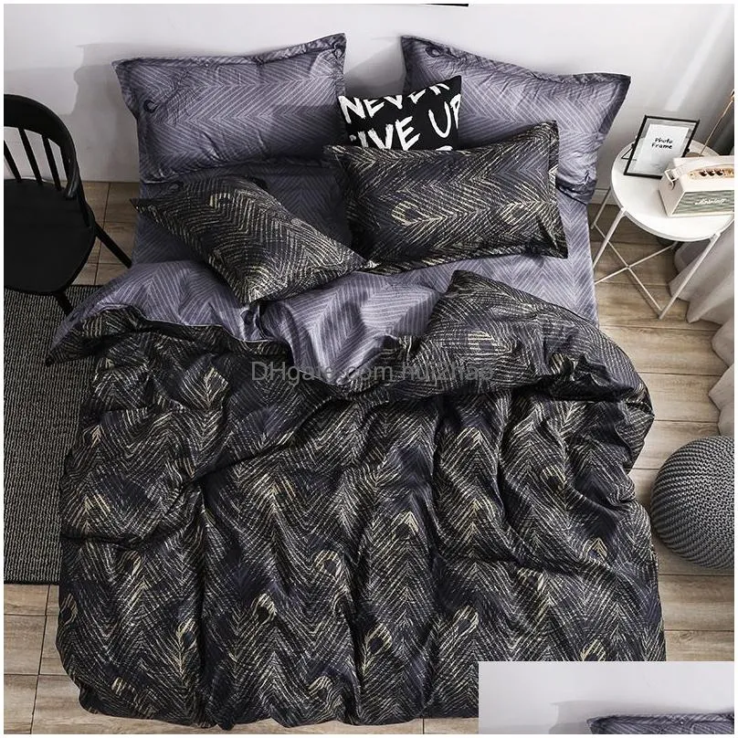 three piece fashion bedding sets printed king queen size luxury quilt cover pillow case duvet brand bed comforters set high quality
