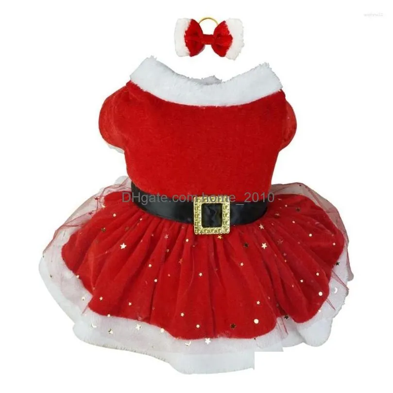 dog apparel pet christmas outfit shiny netting santa claus costume cute girl clothing red dresses cat holiday