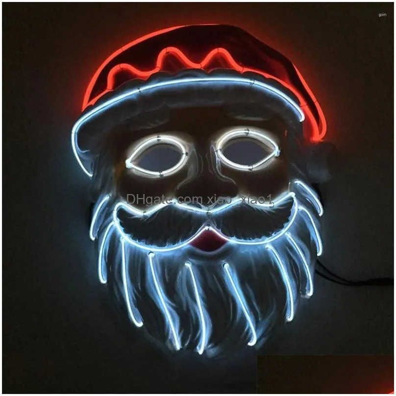 Party Masks Neon Led Lighting Father Christmas Mask Santa Claus Cosplay El Flashing Kriss Kringle For Drop Delivery Home Garden Fest Dhltf