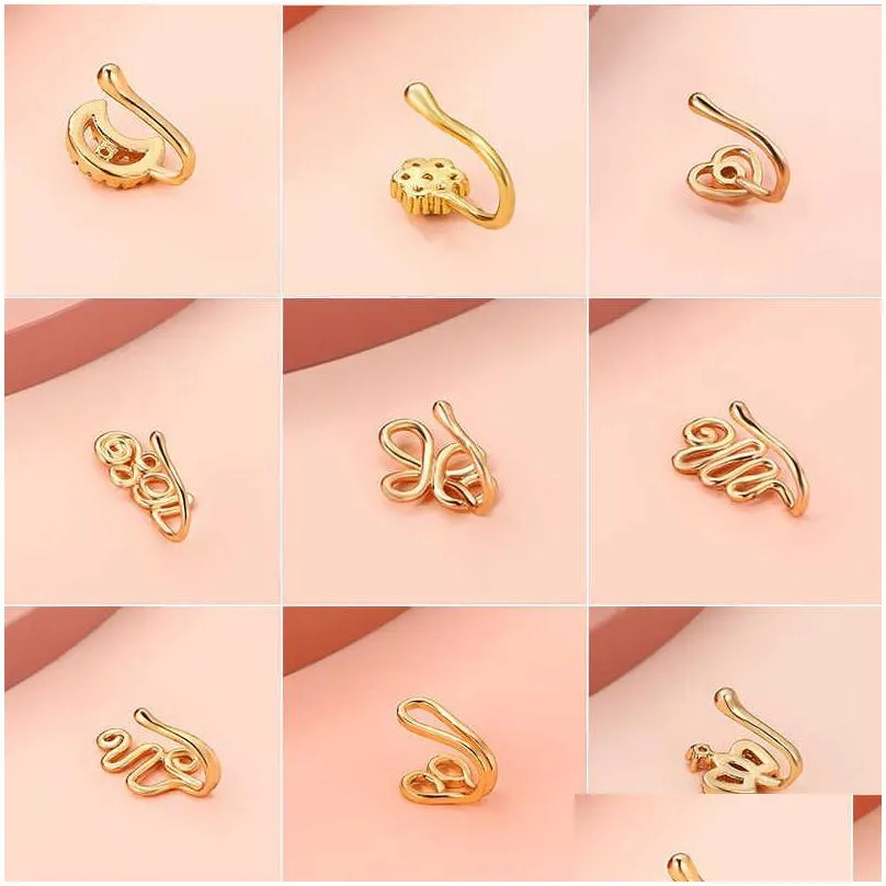 Rings Fashion Nose Ring Charm Crystal Butterfly Pentagram Nose Ring Women Fake Piercing Clip on Nose Ear Rings Body Jewelry Z0223