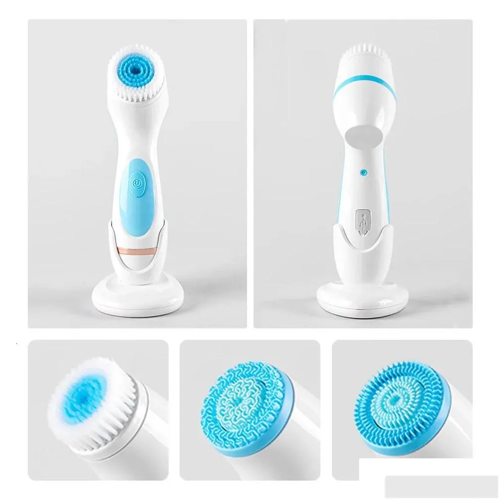 Cleaning Tools Accessories 3 in 1 Electric Cleansing Brush Silicone Rotating Face cleanser Brush Deep Cleaning brush Waterproof Massager