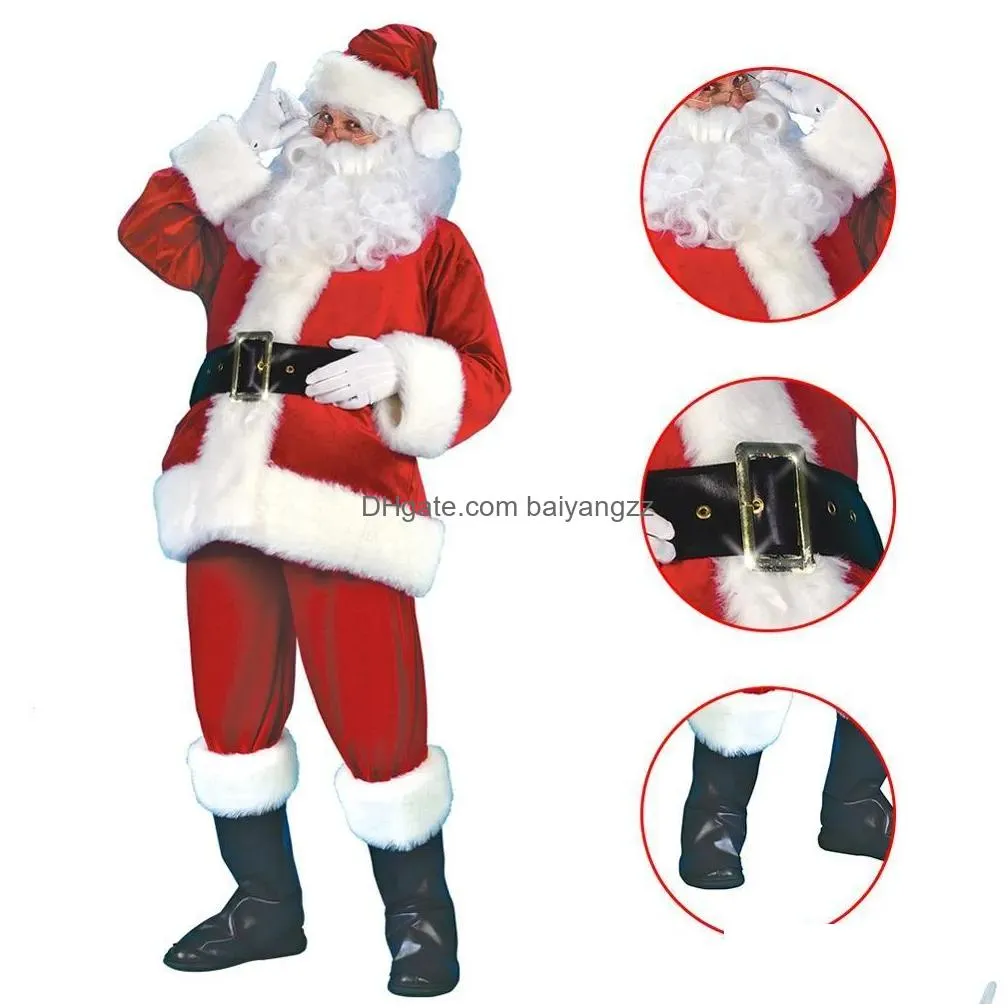 Others Apparel 7 Pieces Set Christmas Costume Adt Veet Leather Cosplay Santa Claus Clothes For Party Props Adts Lj201127 Drop Deliver Dhgd3