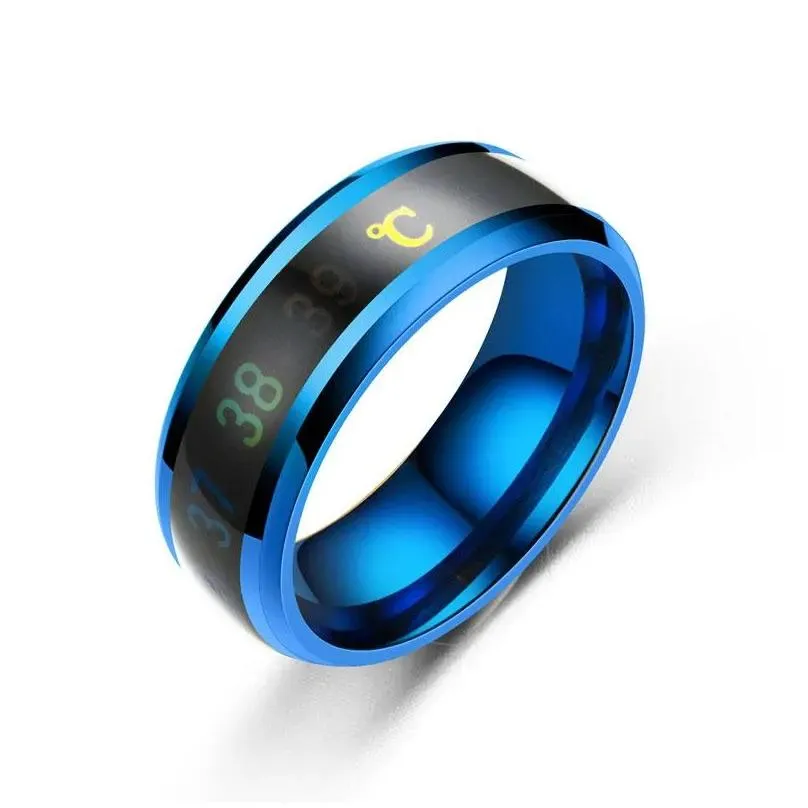 Temperature Monitor Rings, Digital Thermometer Body Temperature Sensor Smart Rings Wedding Couple Lovers Rings, Suitable Size Titanium