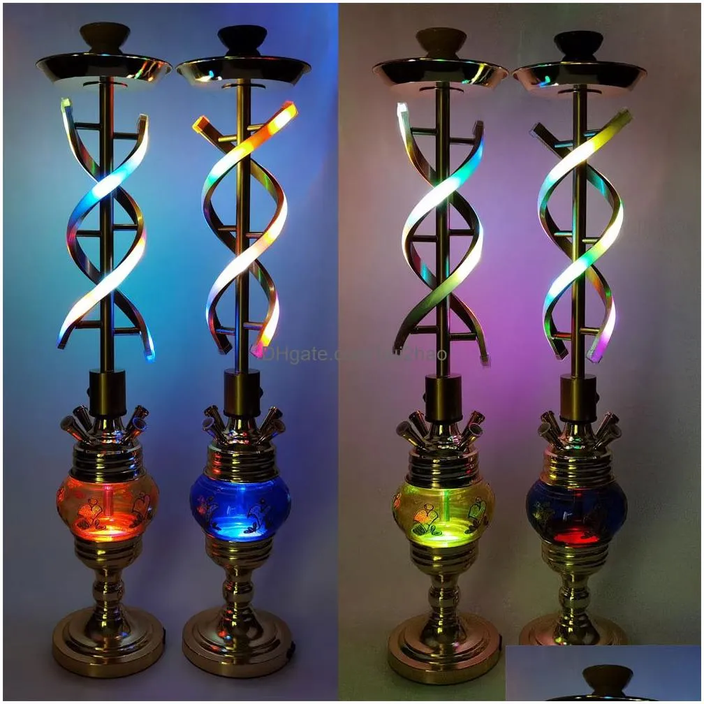 75cm tall hookah glass with light four tube bar fashion water smoking cigaret filter holder tobacco pipes portable 2021 smoke accessories in