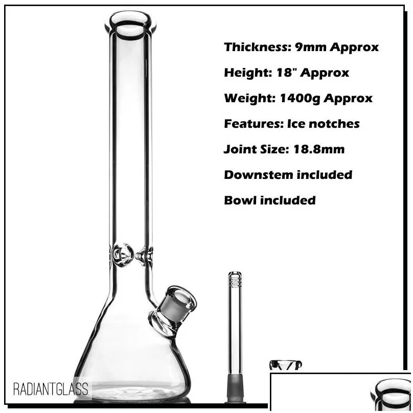 Heavy 9mm Glass Bong hookahs Beaker Bongs thick elephant Joint straight with catcher classical smoking water pipes Designer