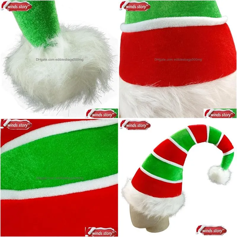 1pieces adult three-dimensional long elf hat santa claus red green costume accessory adult christmas decoration xmas hat decor