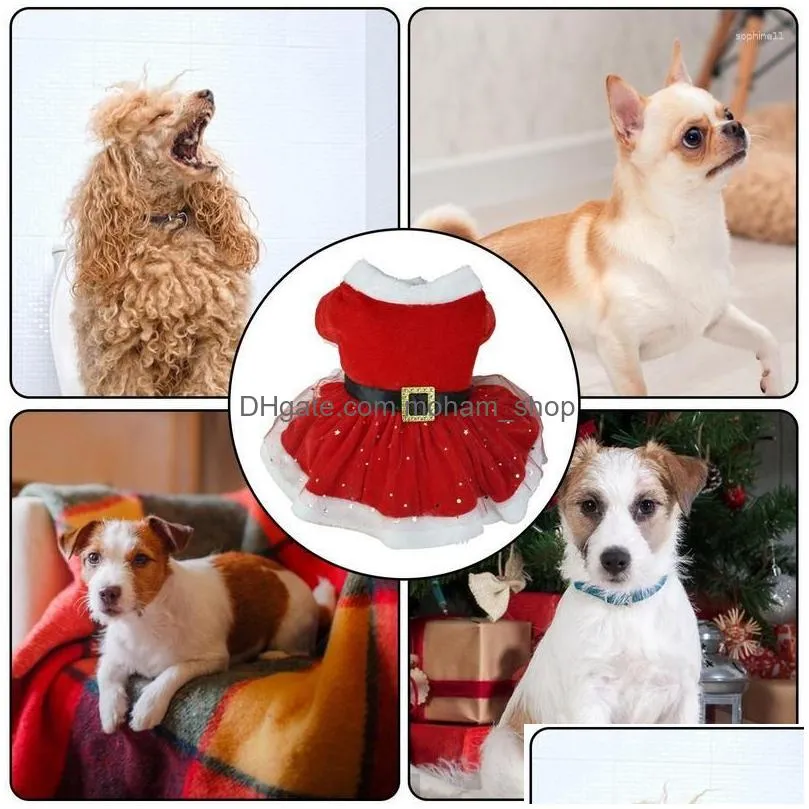 dog apparel pet christmas outfit shiny netting santa claus costume cute girl clothing red dresses cat holiday