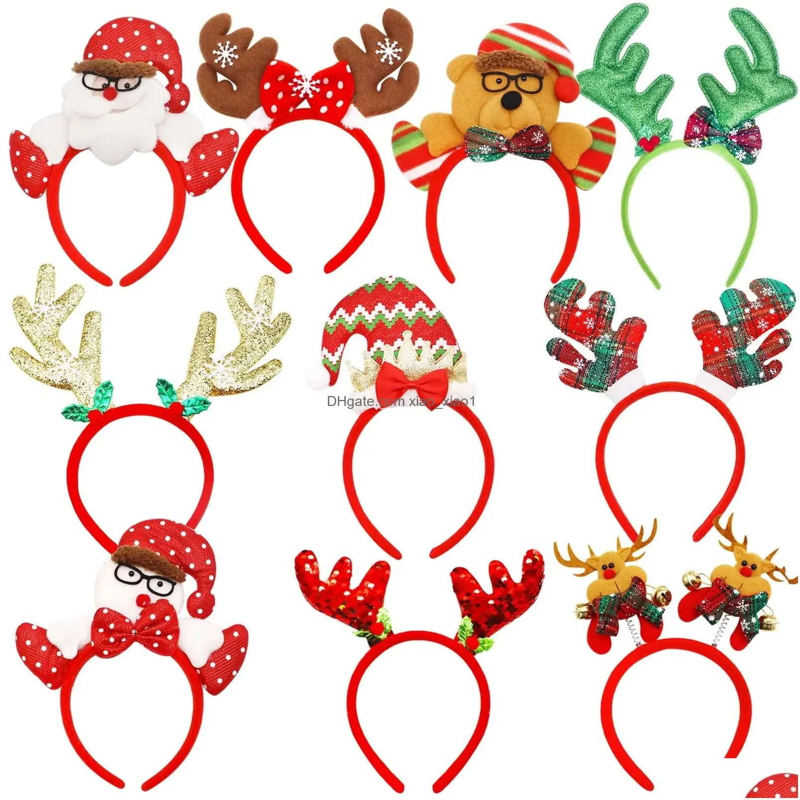 Christmas Decorations Headbands Xmas Headwear Assorted Santa Claus Reindeer Antlers Snowman Hair Band For Party Accessories Costume Dhcxr