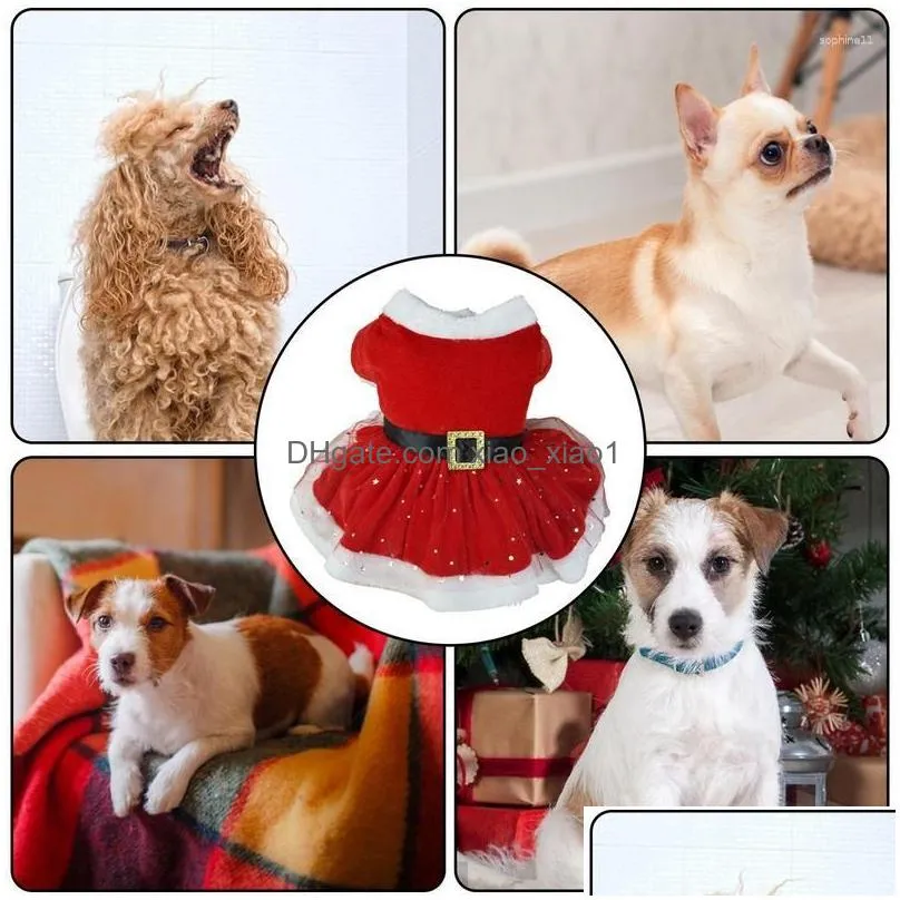 Dog Apparel Pet Christmas Outfit Shiny Netting Santa Claus Costume Cute Girl Clothing Red Dresses Cat Holiday Drop Delivery Home Gar Dhuof