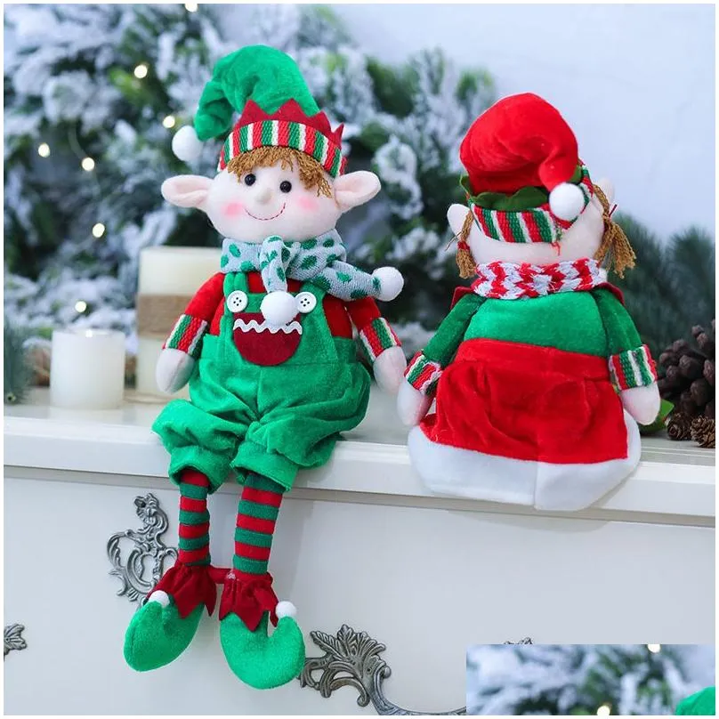 Happy Christmas Dolls Ornaments Stuffed Plush Dolls Window Supplies Ornaments Red and Green Fabric Long Legs Elf New Christmas Year Ambiance Decorative Gifts 48cm