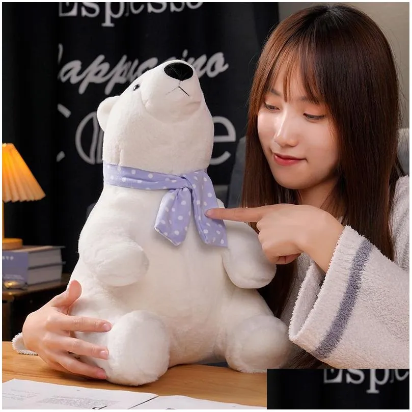 1pc 25/30/40cm Lovely Polar Bear Plush Toys Cute Soft White Bears with Scarf Dolls Stuffed Animal Pillow Girls Valentine`s Gift 220610