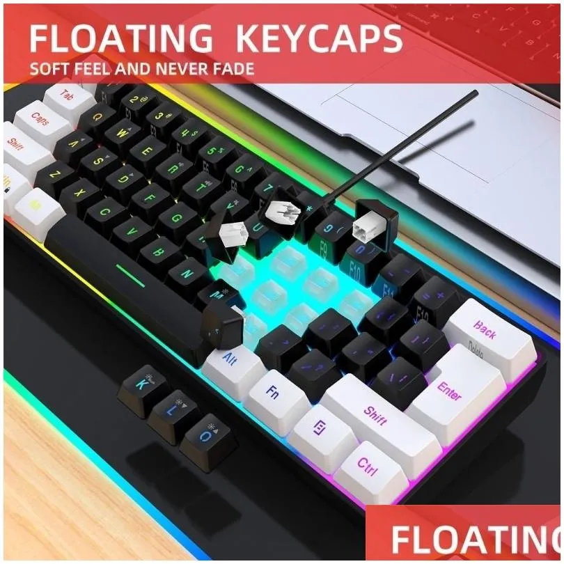 Keyboards RGB Backlit Keypad UltraCompact Mini Gaming Compound Function V700WB Wired 61Keys MultiColor 230109