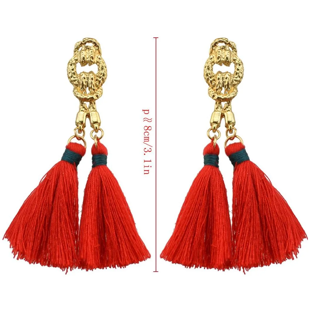 idealway 6 Colors Bohemian Fashion Gold Plated Thread Tassel Chain Dangle Long Earrings For Women Jewelry