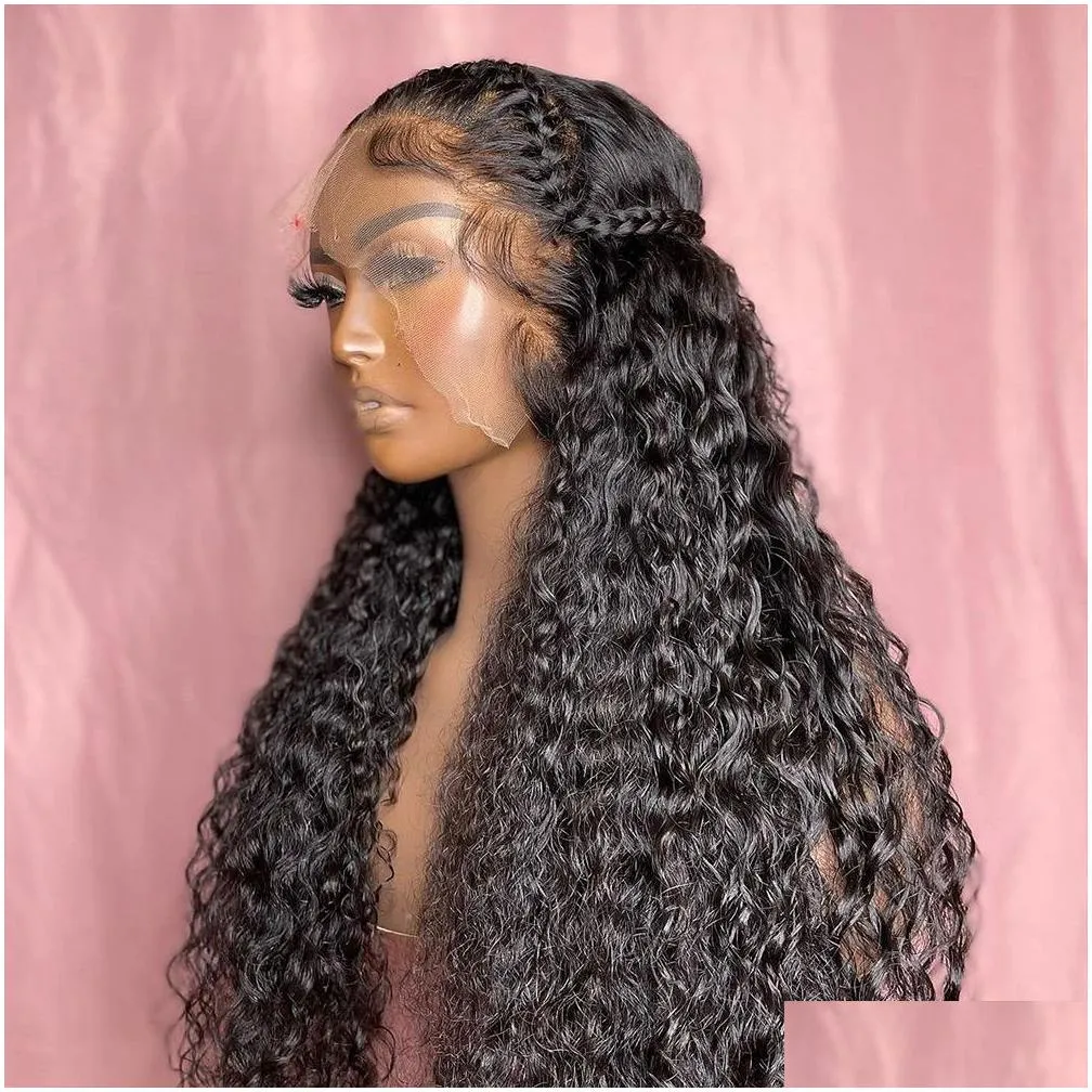 New Long Loose Deep Wave Human Hair Wigs for Black Women Ombre Brown /Blonde/Blue Colored Kinky Curly Synthetic Lace Front Wig Cosplay