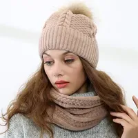 Knitted Warm Wool Ball Hats Women Beanie Autumn Winter New Bib Two Piece Suit Womans Outdoor Hight-quality Design Hat2092