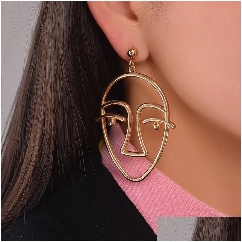 idealway 2 Color New Fashion Gold Silver Plated Simple Face Shaped Drop Earrings
