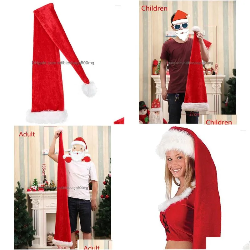 christmas decorations party santa claus long hat velvet red white cap costume xmas adult children style hats supplies