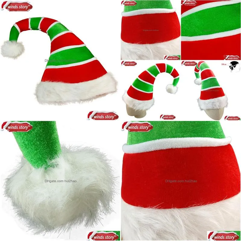 1pieces adult three-dimensional long elf hat santa claus red green costume accessory adult christmas decoration xmas hat decor