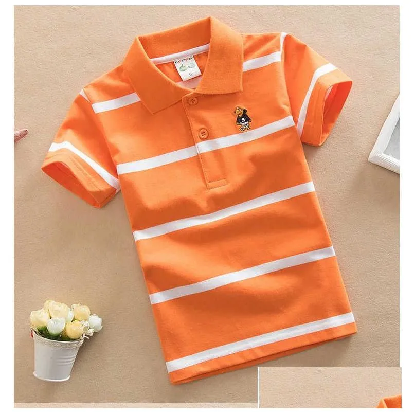 Polo Shirts for Boys Pinstripe Kids Brand Designer Cotton Clothes Grade School Big 210529