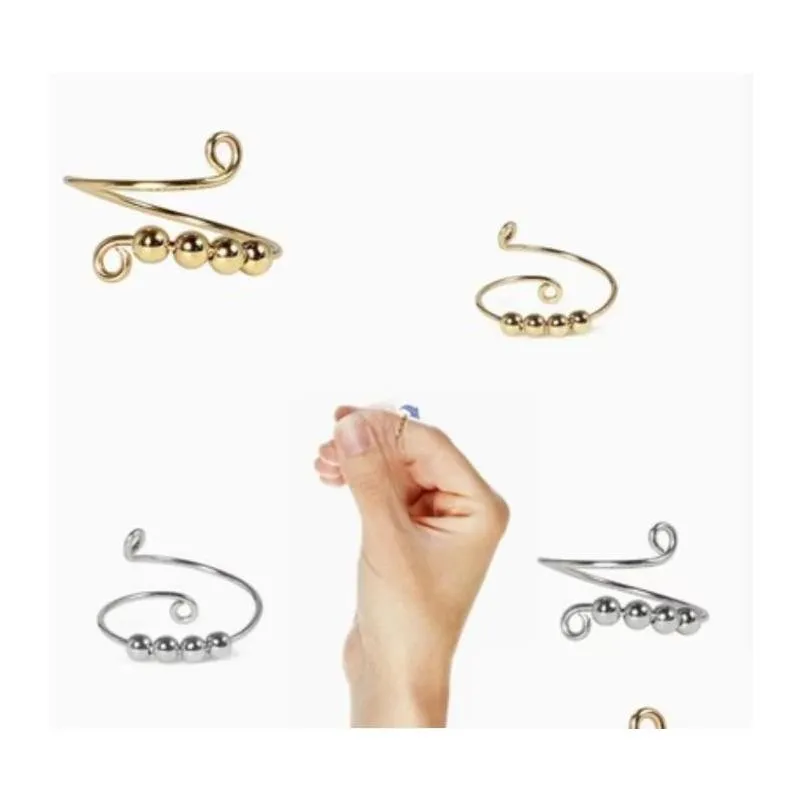 Fidget Beads Ring Spinner Single Coil Spiral Fidget Ring Beads Rotate Freely Anti-Stress Anxiety Ring Toy For Girl Women