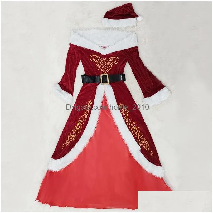  christmas decorations velvet men/women santa claus costume suit couple party costume for xmas wholesale