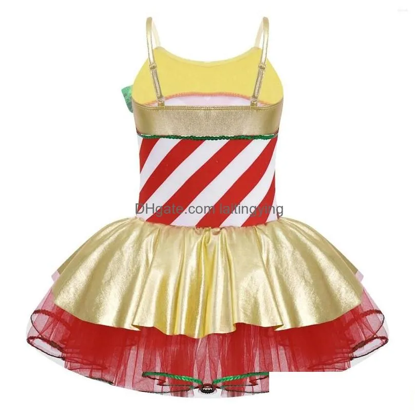 stage wear girls elf christmas dress kids candy cane striped sequins santa claus cosplay costume carnival party ballet leotard tutu