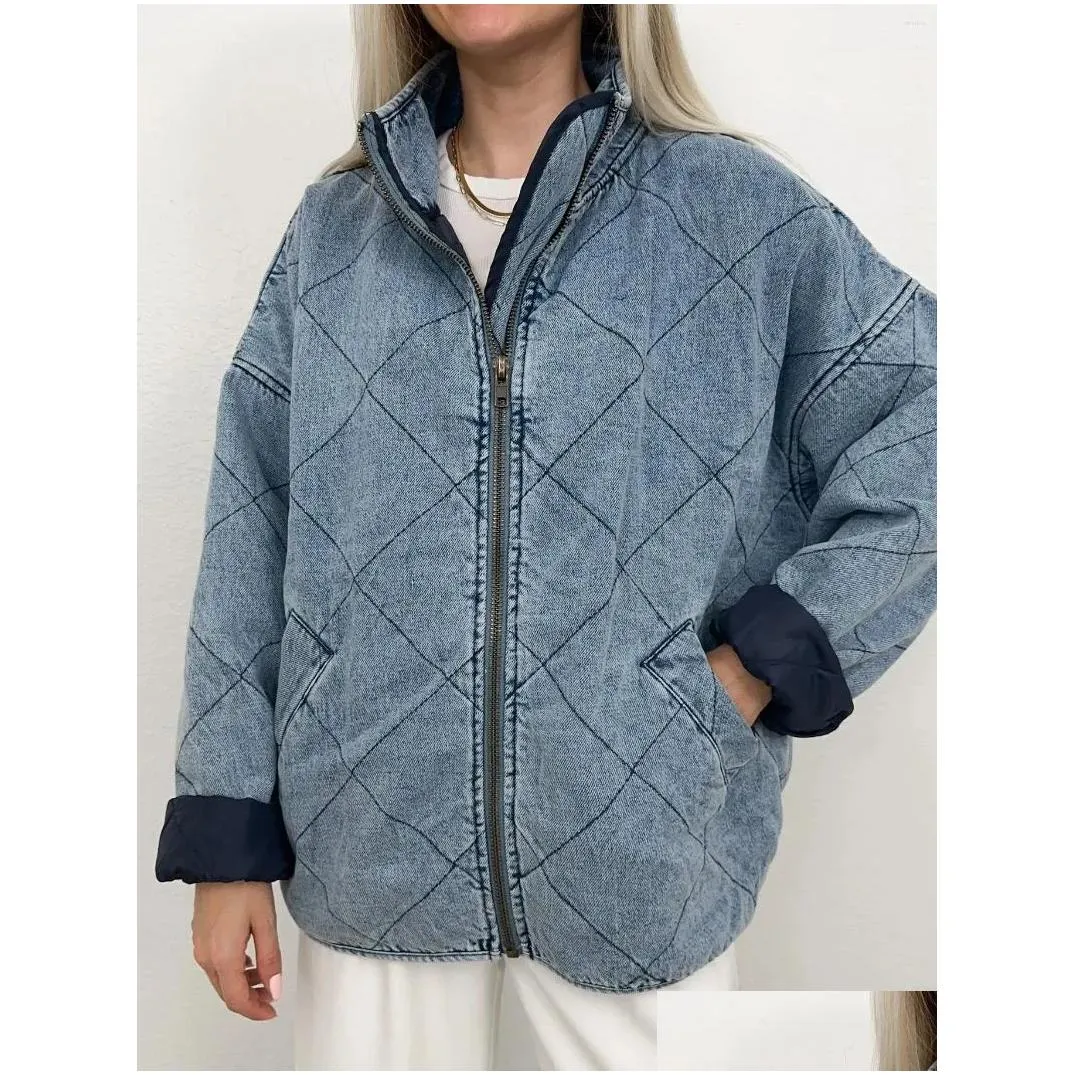 Women`s Trench Coats Women Autumn Long Sleeve Zipper Denim Quilted Fashion Casual 2023 Winter Cotton Padding Jackets Female Pockets