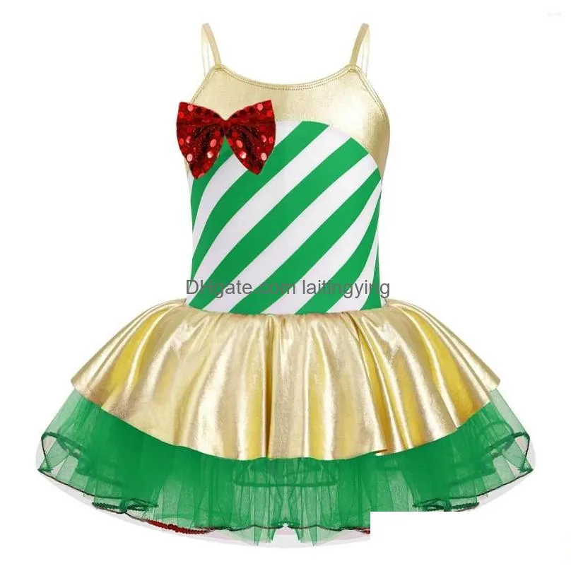 stage wear girls elf christmas dress kids candy cane striped sequins santa claus cosplay costume carnival party ballet leotard tutu