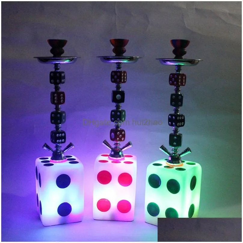 50cm tall hookah glass with light double tube fashion dice water smoking cigaret filter holder tobacco pipes portable 2021 smoke accessories in