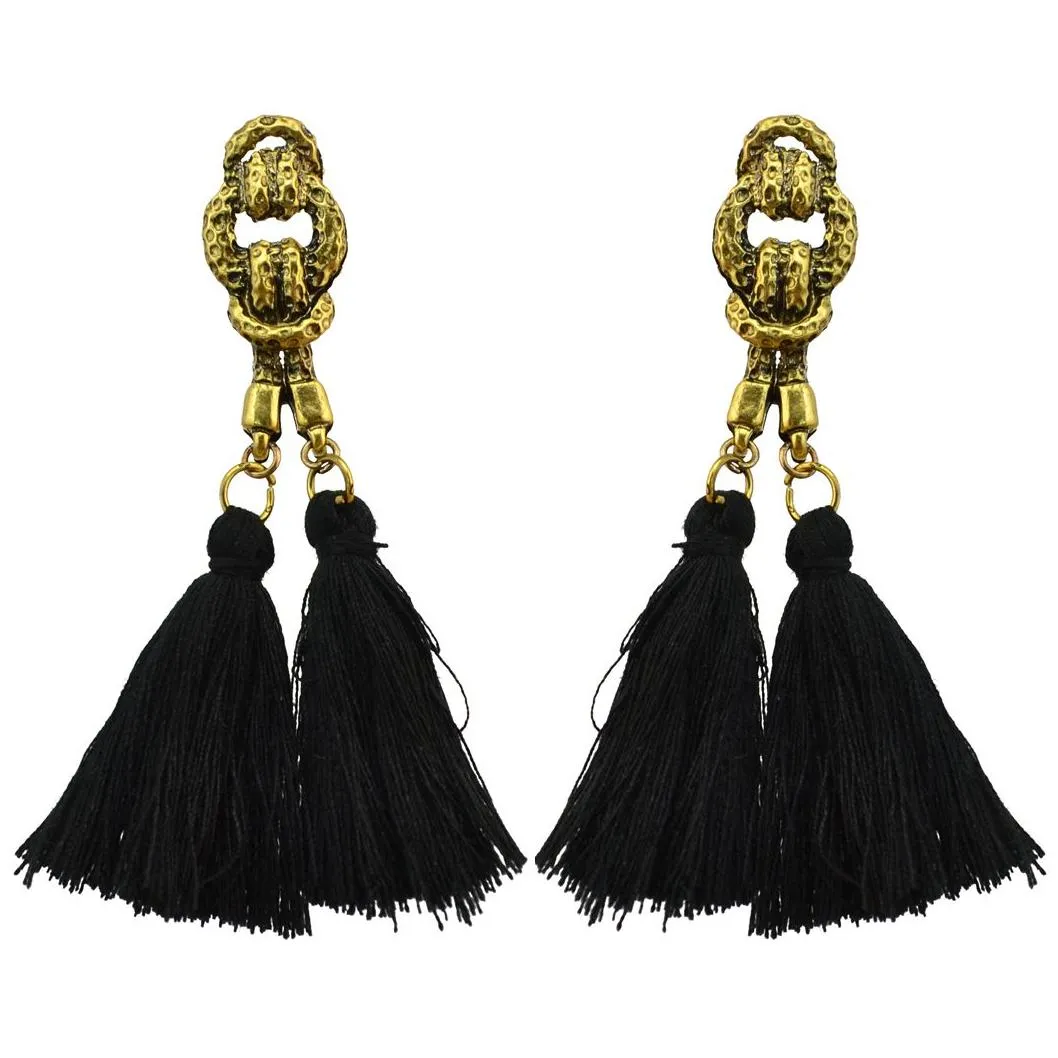 idealway 6 Colors Bohemian Fashion Gold Plated Thread Tassel Chain Dangle Long Earrings For Women Jewelry