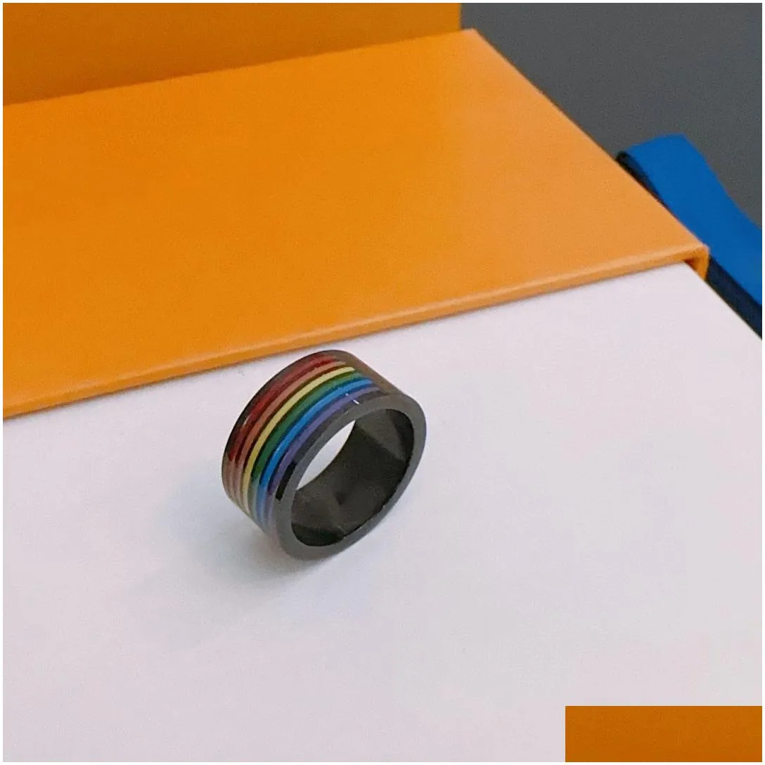 New unique design ring Europe and the United States fashion louiseits rainbow ring stainless steel titanium steel rainbow couple ring