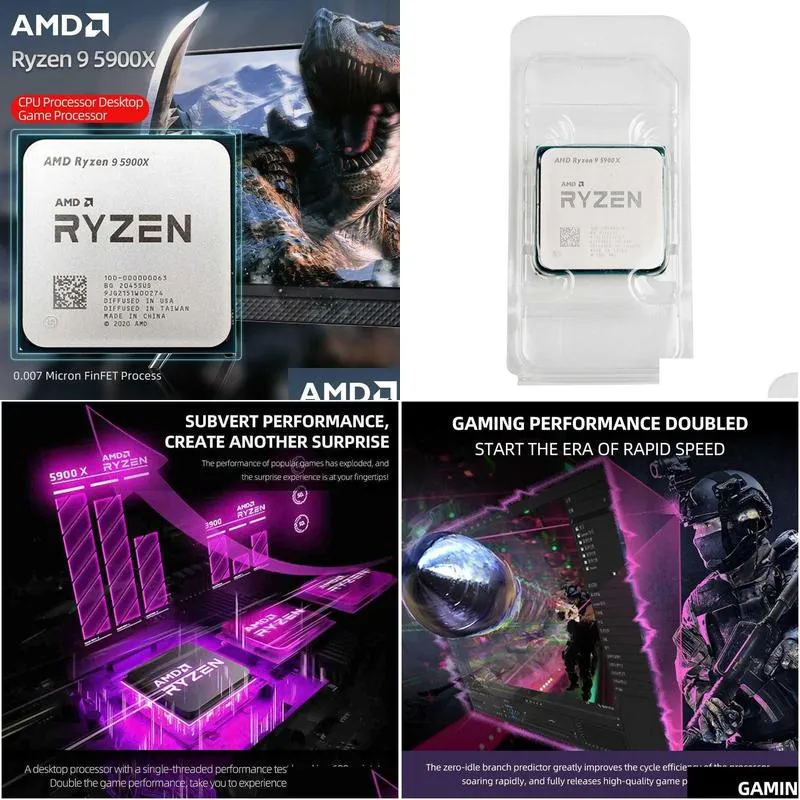 AMD New Ryzen 9 5900X 3.7 GHz 12-Core 24-Thread CPU Processor AM4 Gamer R9 5900X CPU Parts Accessories 7NM 64M 100-000000061