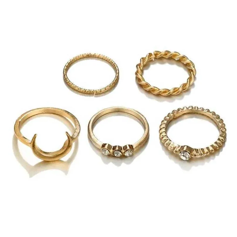 Rings 5 Sets Of European And American Simple Temperament Moon Alloy Fine Ring Combination Ring Jewelry Gold Rings Wedding Rings Z0223