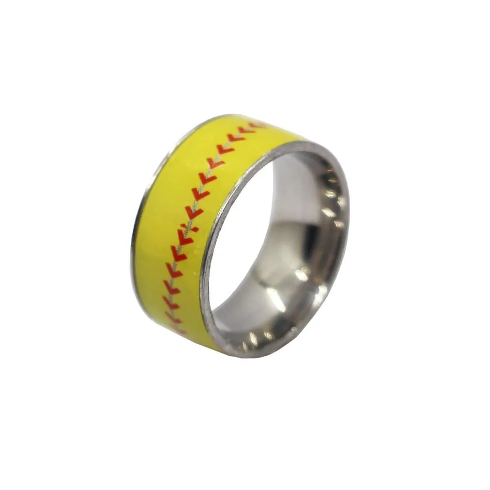 Stainless Steel Ring With Black Enamel Band drop oil Sticker softball baseball football titanium steel ring