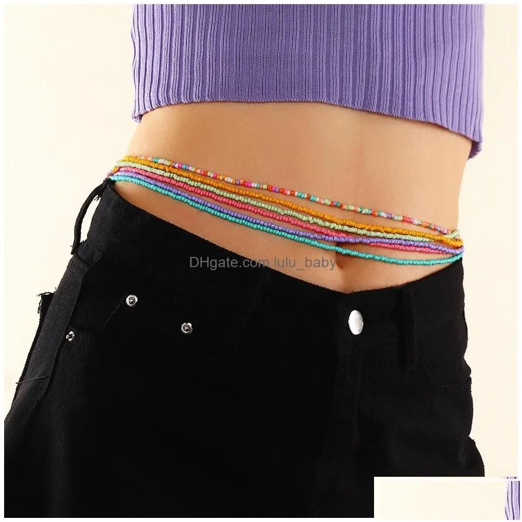 Belly Chains Bohemian Fashion Jewelry Handmade Colorf Chain Bikini Beads Belt Beaded Thin Body Waist Drop Delivery Dhzyb