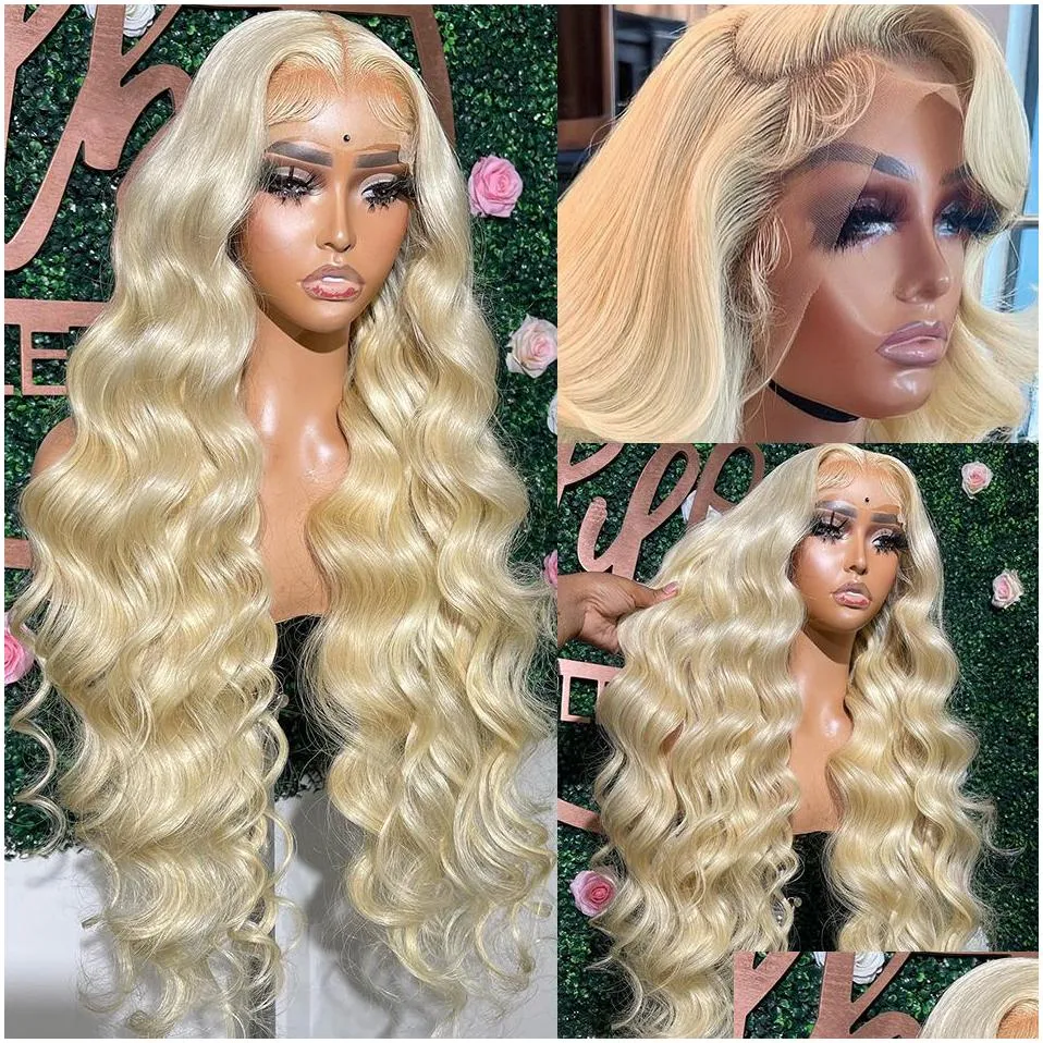 Brazilian Hair 613 Honey Blonde Color 13x4 HD Transparent Lace Frontal Wigs Body Wave 30 Inch Synthetic Lace Front Wig For Women