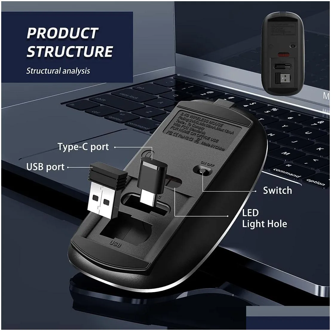 Mice Wireless Mouse Chargeable Portable Silent USB and TypeC Dual Mode Mouse 3 Adjustable DPI for Laptop  Android PC 230324