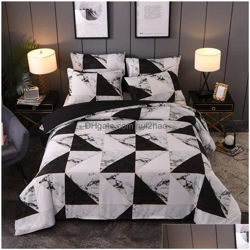 three-piece marbling bedding sets printed fashion modern quilt cover pillow case twin full queen king size brand chic bed comforters supplies in