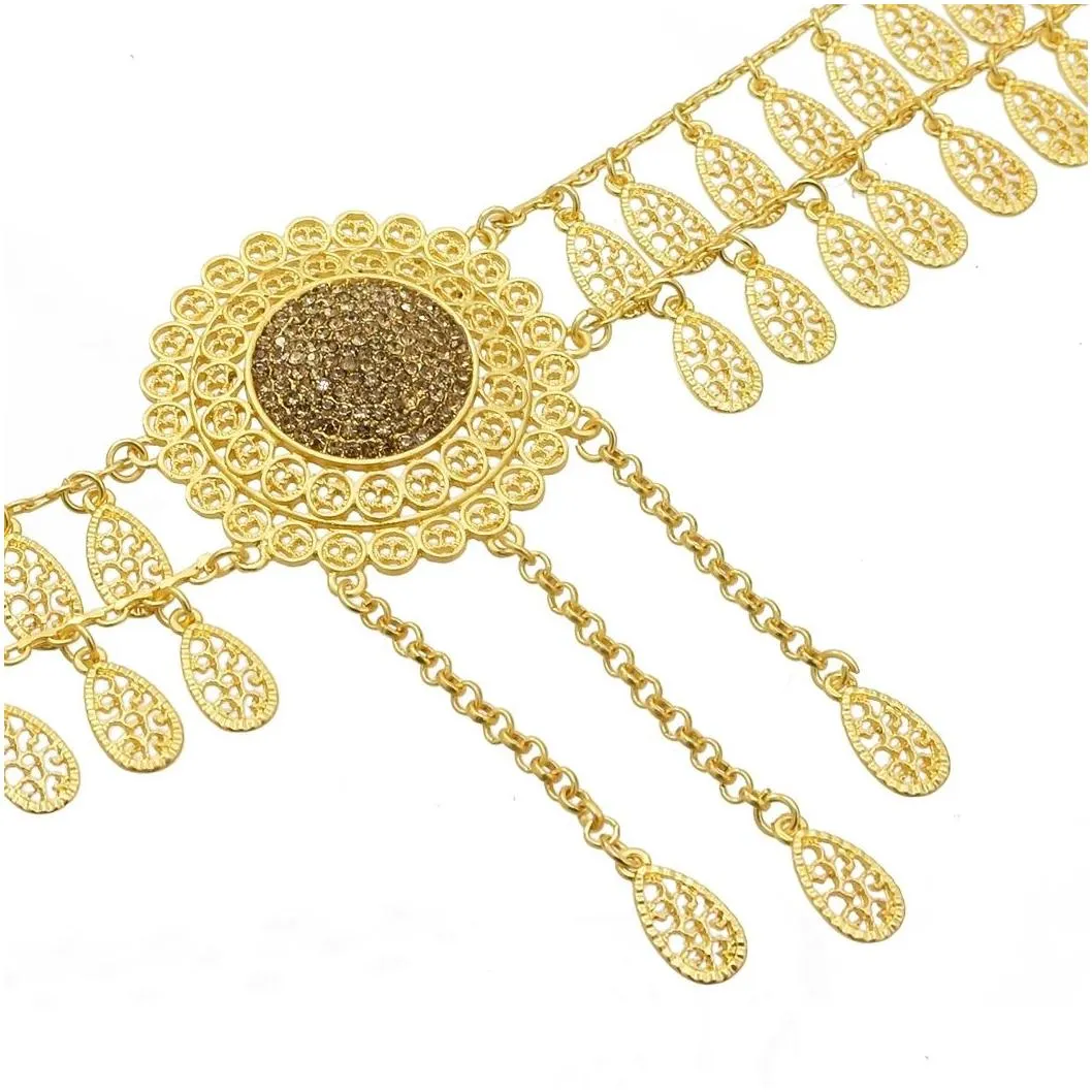 US Warehouse Vintage Gold Metal Women`S Hollow Sunflower Shape Waist Chain Belt Female Bright Crystal Waist Chain Belt Belly Chain