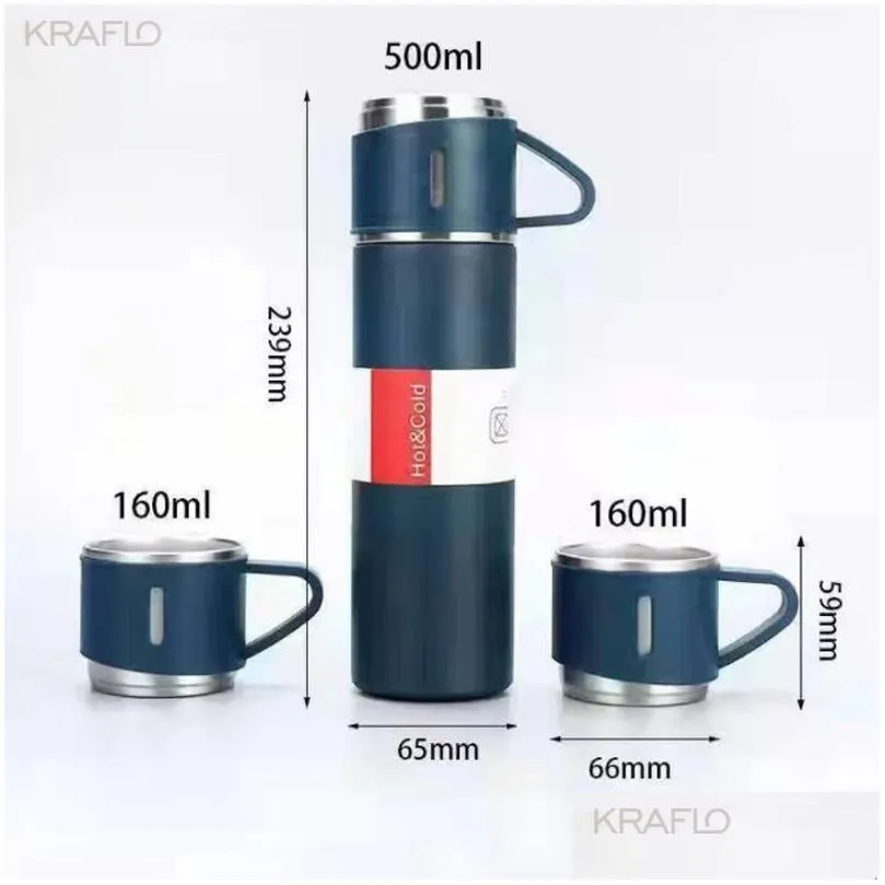Double Stainless Steel 500ML Water bottles 3 In 1 set of Thermos Mug Leak Proof Travel Flasks Cup Cup for Tea Water Coffee Thermo Cafe Gift