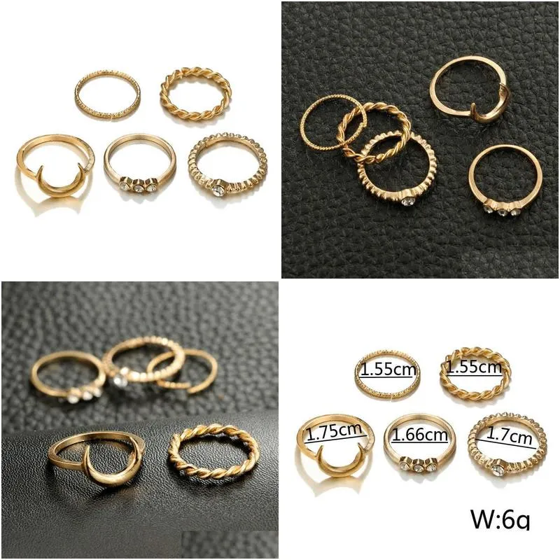 Rings 5 Sets Of European And American Simple Temperament Moon Alloy Fine Ring Combination Ring Jewelry Gold Rings Wedding Rings Z0223