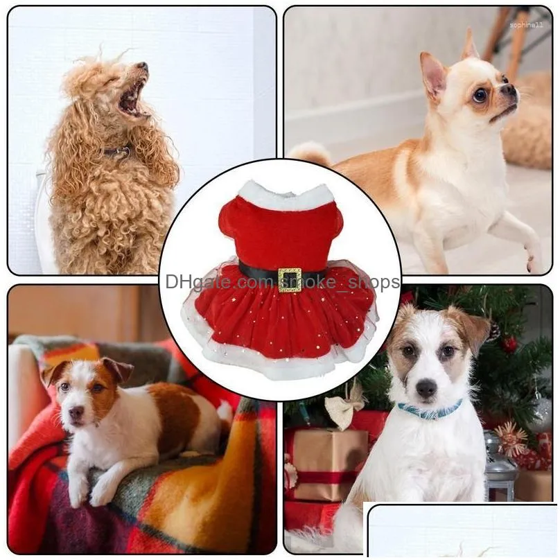 dog apparel pet christmas outfit shiny netting santa claus costume cute girl clothing red dresses cat holiday