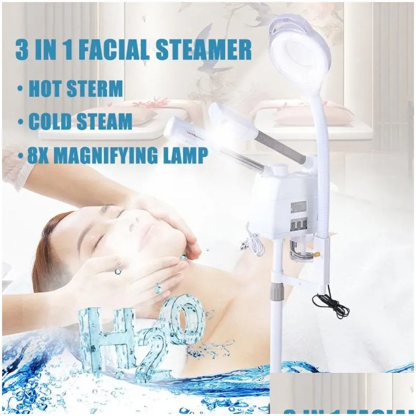 3 in 1 Facial Steamer with 5X Magnifying Lamp Ozone Nano Ionic Face Steamer Humidifier Vaporizer Aromatherapy Mist Steam Inhale