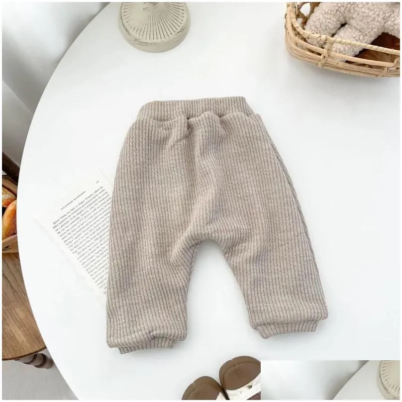 Trousers Autumn Winter Children Plus Velvet Thicken Patch Casual Pants Boy Baby Ribbed Retro Cotton Girl Infant Fleece Warm Trouser