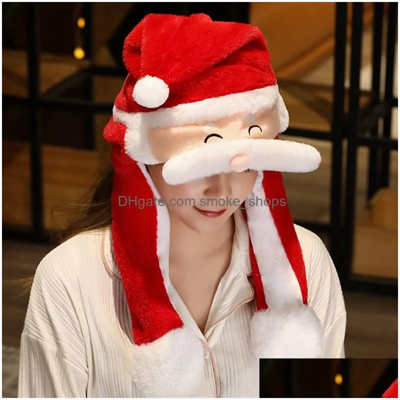 christmas decorations cute hat santa claus moving movable plush gift for women girls child party cosplay thermal cap 221130