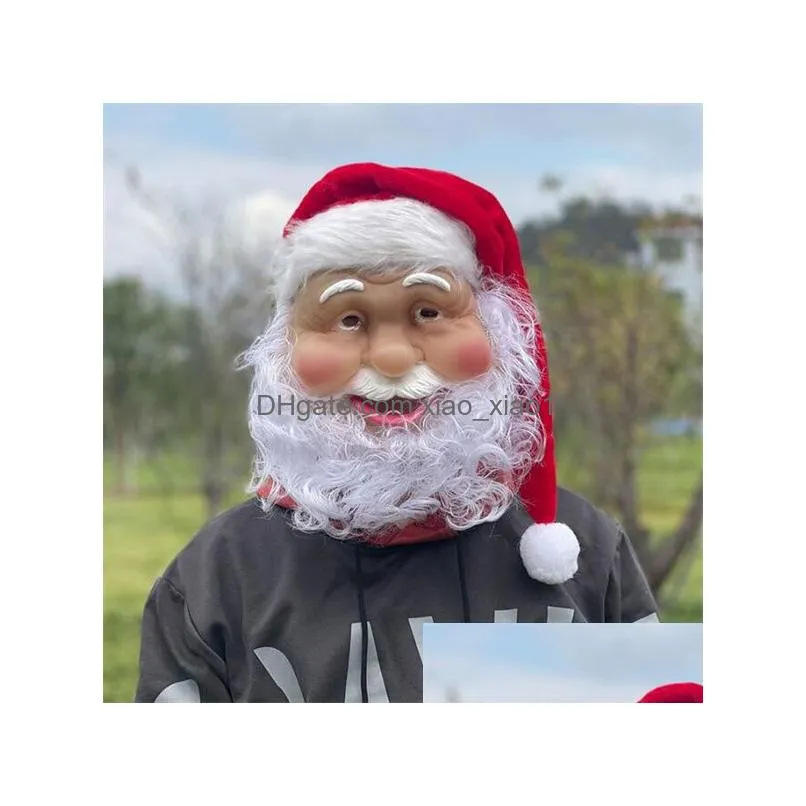 merry christmas santa claus latex mask outdoor ornamen cute santa claus costume masquerade wig beard dress up xmas party gc2358