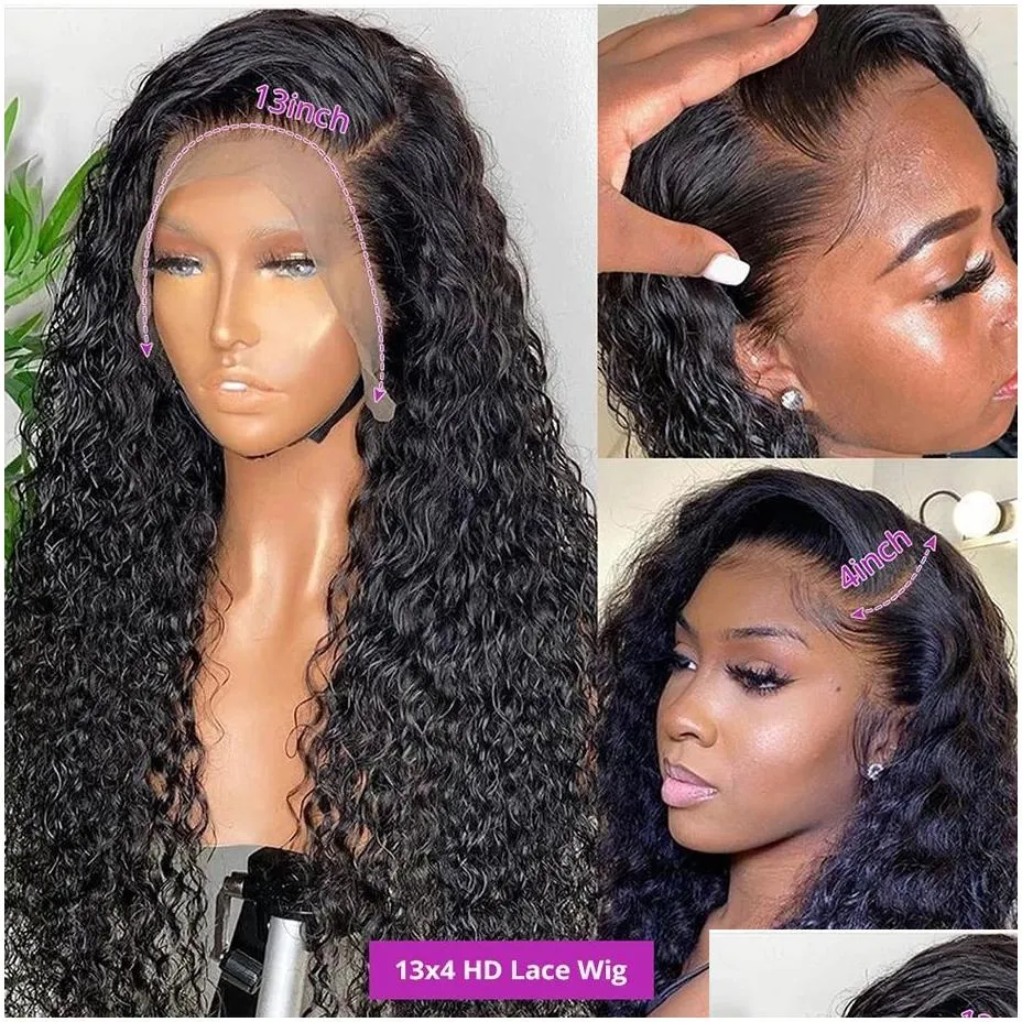 13x4 Loose Deep Wave Brazilian Human Hair Wigs 32 34 Inch Transparent Synthetic Curly Lace Front Wig For Black Women