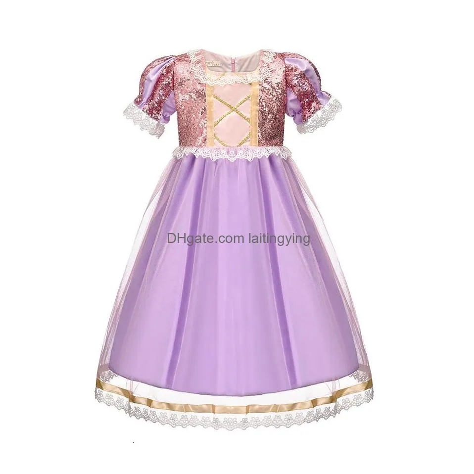 girls dresses girls rapunzel costume kids summer tangled fancy cosplay princess dress children birthday carnival halloween party clothes 2-8t