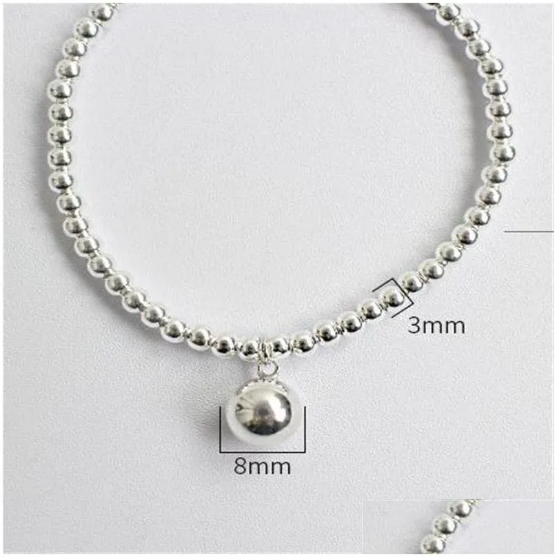 New Chic 925 Sterling Silver 3mm Round Beads Chain Strand Bracelets Women 8mm Beads Charms Elastic Bracelet Wedding Gifts