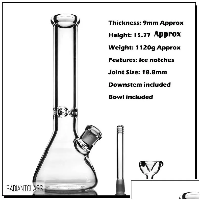 Heavy 9mm Glass Bong hookahs Beaker Bongs thick elephant Joint straight with catcher classical smoking water pipes Designer